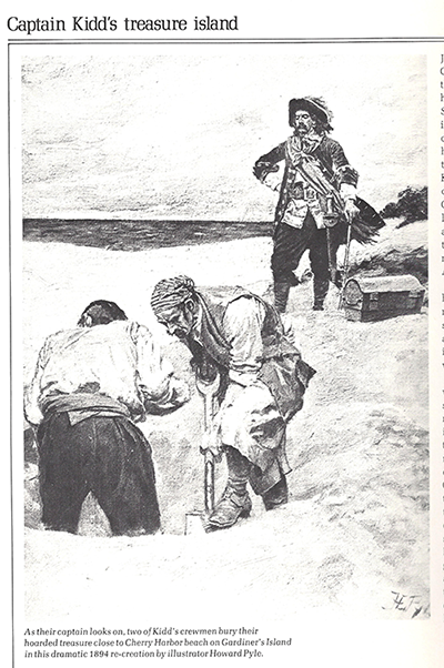 1894 illustration of Captain Kidd burying treasure