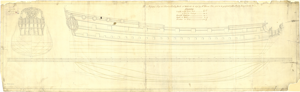 Line drawing of one of Captain Kidd's ships