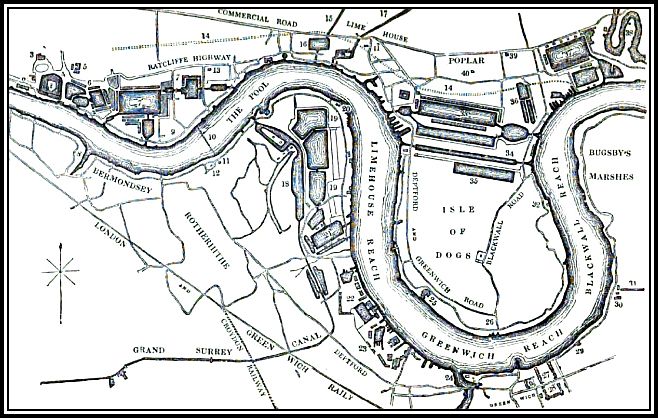 The historic Pool of London and further downstream